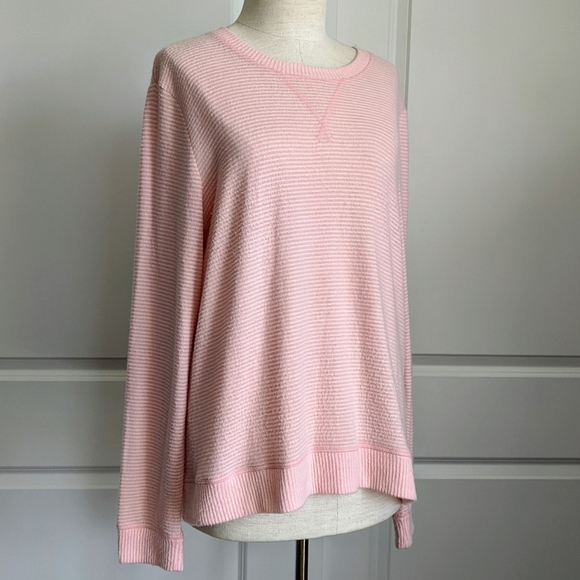 Lucky Brand Tops - Lucky Brand Pullover Brushed Knit Crew Neck Long Sleeve Striped Pink White L NWT